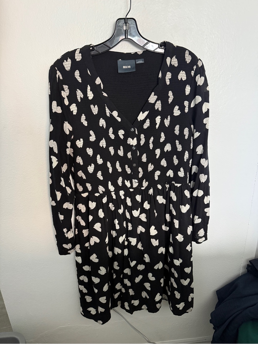 Maeve Black Long-Sleeve Dress with Cream Heart Print